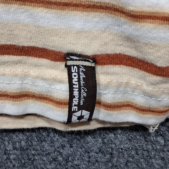 Southpole Polo Y2K Shirt Mens XL Tan Brown White Striped Pique‎ Hip Hop - Picture 4 of 12